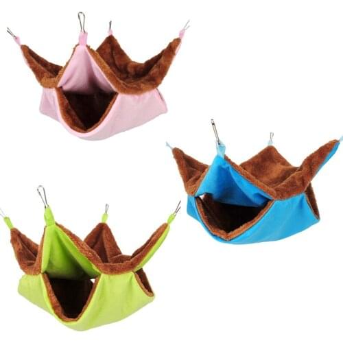 Plush Hamster Hammock Squirrel Ferret Rabbit Double Thicken Warm Sleeping Bag Nest Pet Bed Hanging Cage House