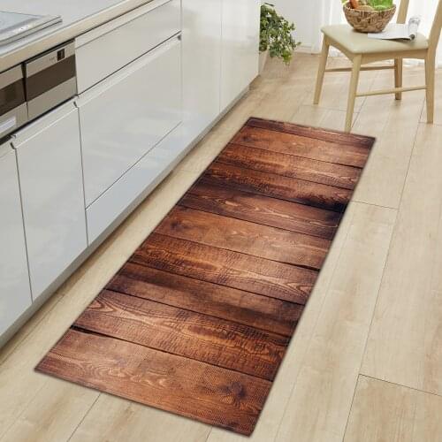 Strip Kitchen Mat Wood Grain Home Entrance Doormat Bedroom Bedside Decor Carpet Hallway Balcony Anti-Slip Floor Living Room Rug