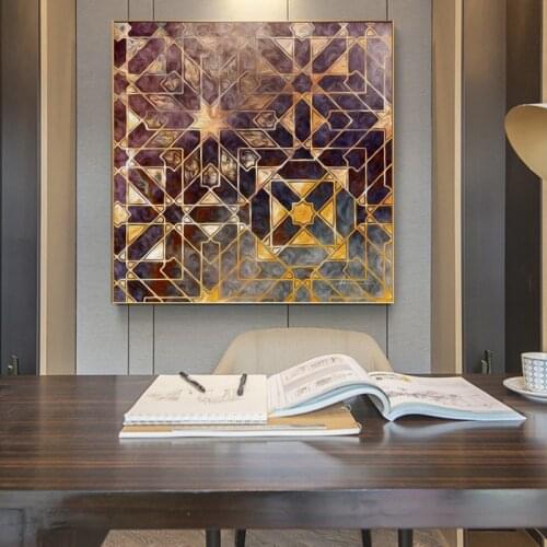 Posters and Prints on Canvas Wall Art Oil Painting Abstract Golden Geometry Pictures for Living Room Nordic Decor No Frame