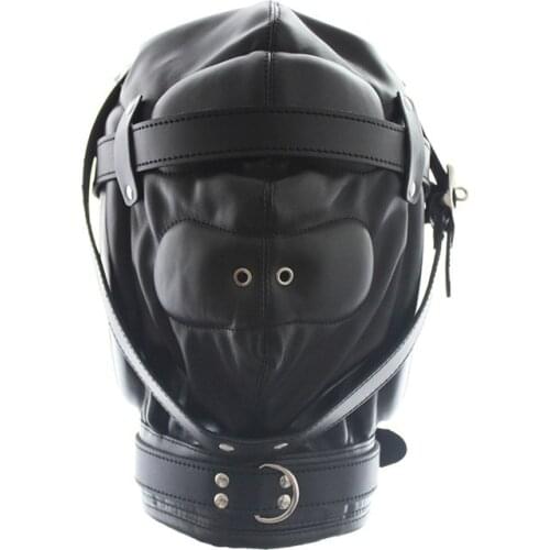 PU Leather Padded Hood Blindfold ,Head Restraints Harness Mask, BDSM Bondage Gimp,Cosplay Sex Toys for Couples