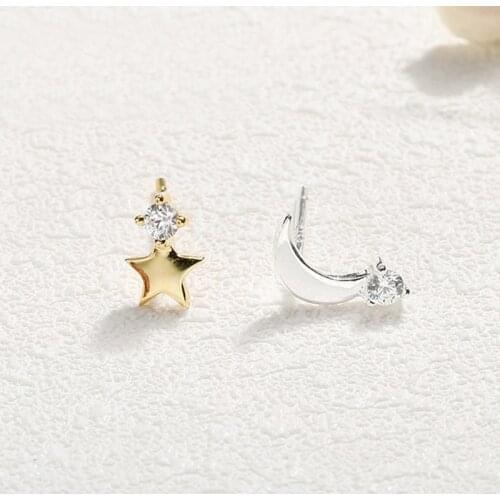 Ruifan Asymmetrical White Gold Cubic Zirconia 925 Sterling Silver Earrings for Women Fashion Small Stud Earring Jewelry YEA404