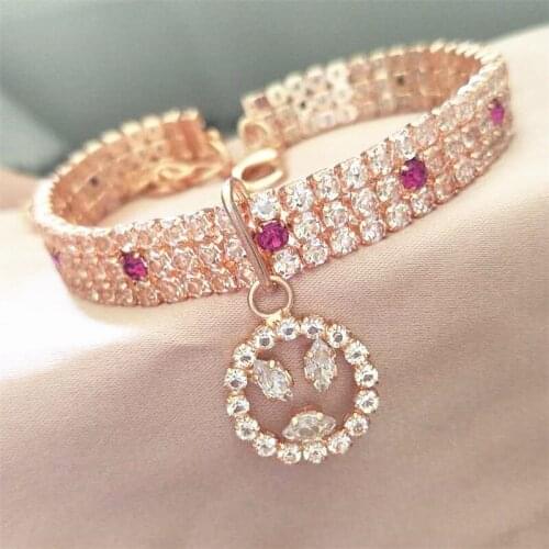 Bling Crystal Diamond Dog Collar Puppy Pet Shiny Full Rhinestone Solid Necklace For Small Medium Dogs Collars Pet Supplies