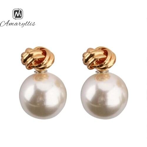 Amaiyllis Large Simulated Pearl Stud Earrings Simple Metal Geometric Twisted Round Circle Post Earrings Women Wedding Jewelry