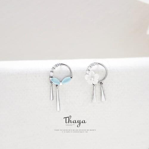 Thaya Vintage Asymmetry Flowers and Leaves Tassels Earrings 925 Silver Stud Earrings For Girl Special Fine Jewelry