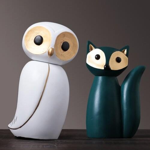 Nordic Resin Fox Sculpture rabbit duck Figurines Miniatures Home Decoration Animal statues Desk Crafts