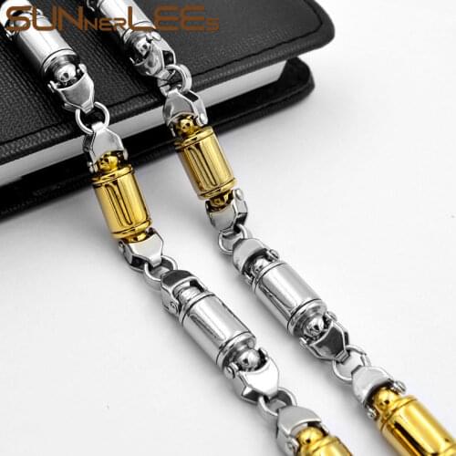 SUNNERLEES 316L Stainless Steel Necklace 9mm Geometric Link Chain Black Gold Silver Color Men Women Jewelry Gift SC82 N