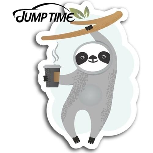 Jump Time for Lazy Coffee Sloth Vinyl Stickers Sticker Laptop Luggage Gift Bumper Trunk Window Decal Car Accessories