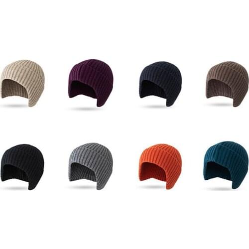 2020 New Ear Protection Knitted Hat Womens Beanies Woolen Cap Hami Melo Leather Hats Warm Autumn Winter Solid Turn-up Unisex