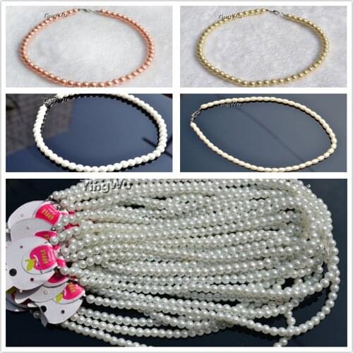 Yingwu 10pcs/lot Elegant Glass Pearl Necklace Jewelry Round White Pink Natural Glass Pearl Necklace High Luster Alloy Necklace