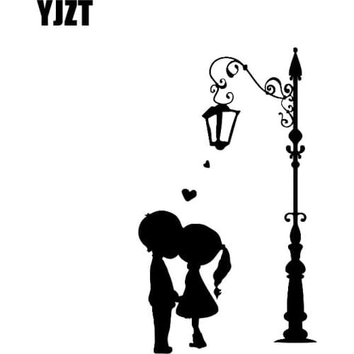 YJZT 9.1CM*15.6CM Car Stickers Vinyl Decal Kissing Couple Behind A Lantern Love Romantic Black/Silver C3-0240