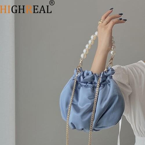 Pearl Handbags Clouds Clutch Purse Sky Blue Silk Satin Fashion Laptop Shoulder Bag for Women Luxury Design Totes Evening Bag