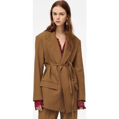 Simple High Waist Office Blazer Suit with Bandage Women Solid Colors Lace Up Loose Casual Blazer 2021 Spring Fall New Fashion