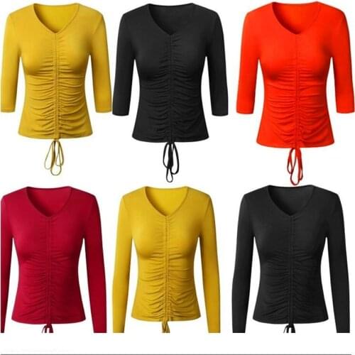 Spring New Latin Dance Female Adult Sexy Tops Short Long Sleeve Latin Training Suit Performance Dance Clothes Exercise Clothing