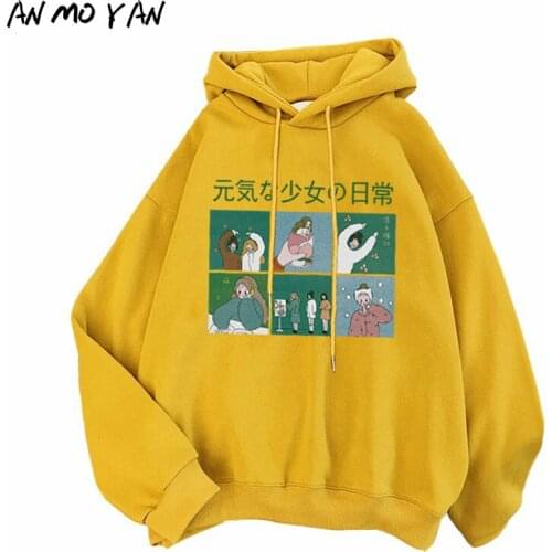 Winter Fashion Fleece Womens Hoodie Cartoon Harajuku Print Autumn Korean Casual Loose Top Sweatshirt