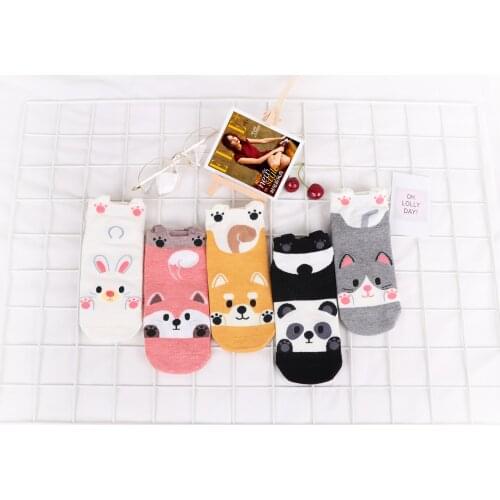 1 Pairs Womens Ankle Cotton Socks Funny Cute Cartoon Animals Ear Plush Boat Socks Women Girl Art fox socks Short