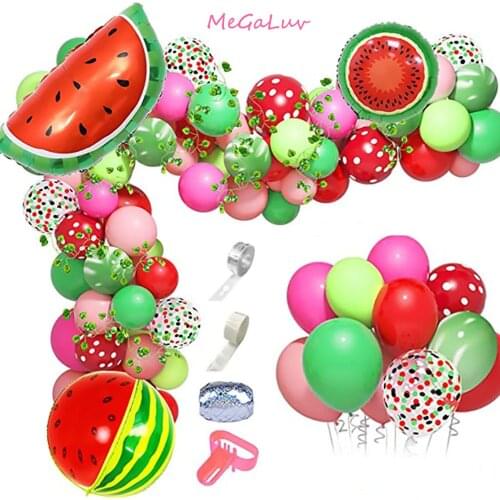 108PCS Watermelon Sequin Latex Balloon Chain Cool Summer Hawaiian Balloon Birthday Party Wedding Decoration Childrens Party Toy
