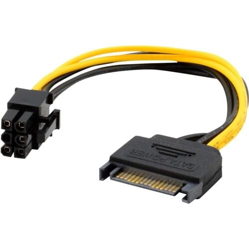 15pin SATA Power to 6pin PCIe PCI-e PCI Express Adapter Cable for Video Card 15-pin SATA Power Female, 6-pin PCIe Power Male