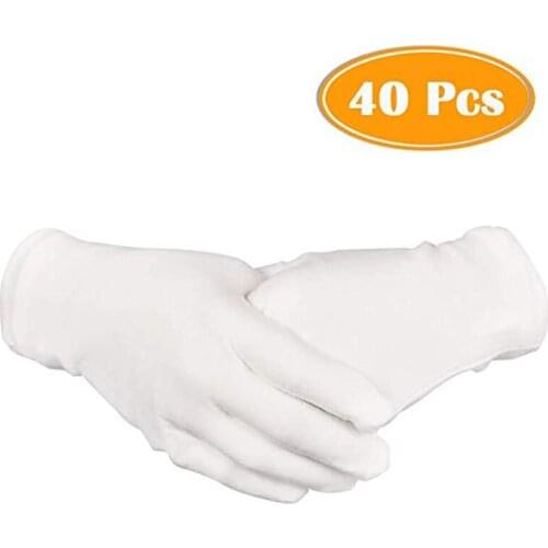 40pcs Large White Cotton Gloves for Cosmetic Moisturizing Coin Jewelry Inspection Work Gloves Ceremonial gloves Waiters drivers