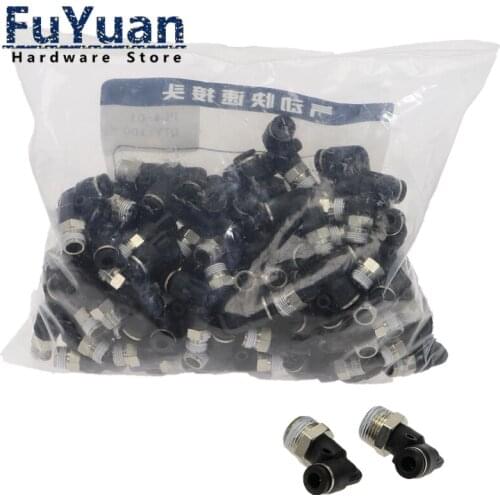 50pcs Air Pneumatic Pipe Connector 10mm 8mm 6mm OD Hose Tube 1/8" 1/4" 3/8" 1/2 BSPT Male Thread L Shape Gas Quick Joint Fitting