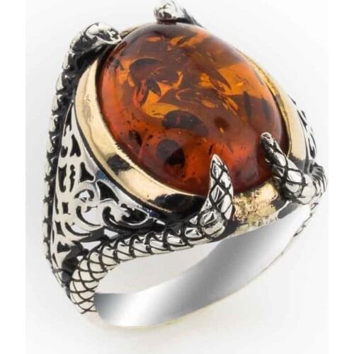 925 sterling Silver Amber Gemstone Clawed Ring