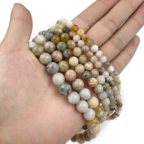 MKTREG Natural Bamboo Leaf carnelian beads Stone 6/8/10MM Round Loose beads ball for jewelry bracelet accessories DIY making 15