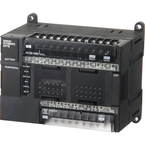 CP1E-NA20DT-D PLC, 24 VDC supply, 12 x 24 VDC inputs, 8 x NPN outputs 0.3 A, 2 x analog inputs, 1 x analog output