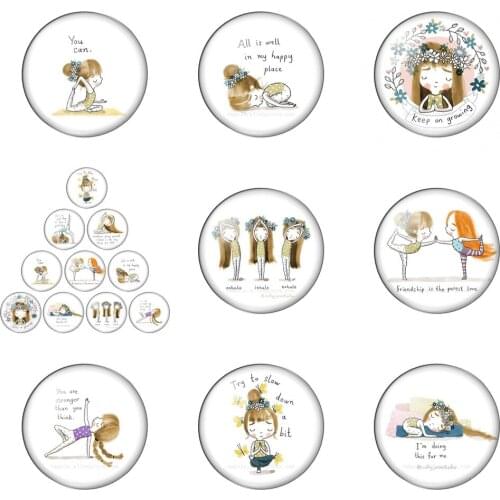 Yoga Girl Cartoon Motivational Quote Glass Snap Button Jewelry Diy Round Photo Cabochons Flat Back Handmade DIY Accessories