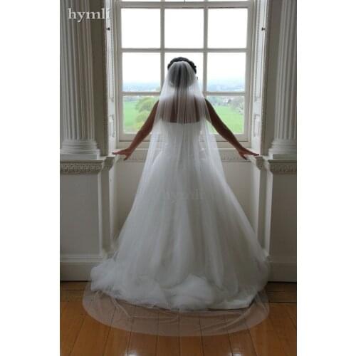 Ivory White Long Chapel Floor Length 90" Scatter Crystal Wedding Bridal Veil Cut Edge Metal Comb