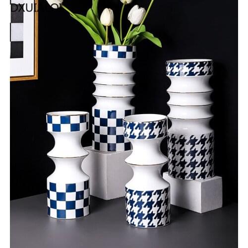 DXUIALO Nordic creative geometric pattern vase ceramic crafts office living room desktop flower arrangement vase home decoration