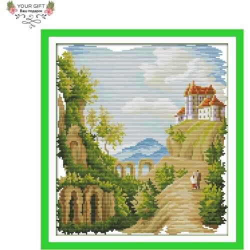 Joy Sunday F728 14CT 11CT Counted and Stamped Home Decor Walk Together Needlework Needlepoint Embroidery DIY Cross Stitch kits