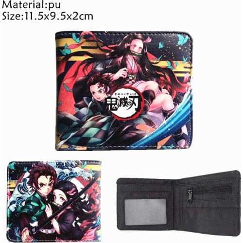 Demon Slayer Kimetsu no Yaiba PU Wallet Short Bifold Photo Card Holder Layers Purse men women Zip Coin Pocket Leather Wallets