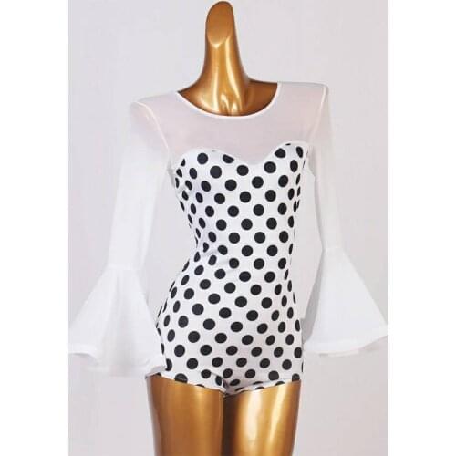 Leotard ballroom dancewear dot print bodice for ballroom dance body suit latin dance costume sexy leotard black dot