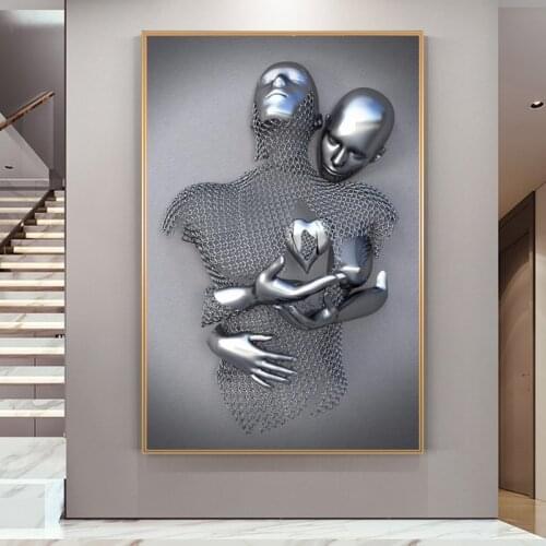 Metal Romantic Lovers Statue Art Canvas Painting Wall Art Posters and Prints Sculptures Pictures for Living Room Home Decor