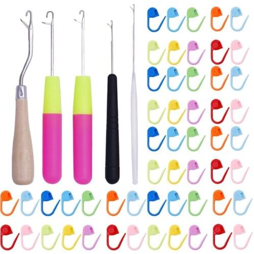 MIUSIE 105PCS Crochet Hook and Locking Stitch Markers Braiding Latch Hook Plastic Crochet Needle for Hair Scarf Sweater Weaving