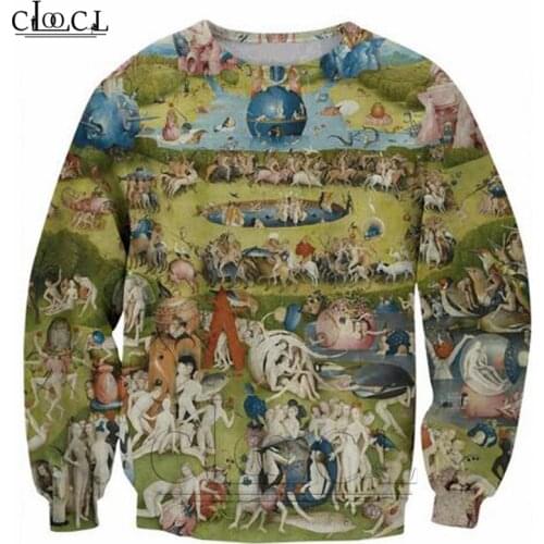 Garden Sweatshirt EUR Religion Art Painting Prints 3D Sweatshirt Men Women Long Sleeve Outerwear Crewneck Tops T205