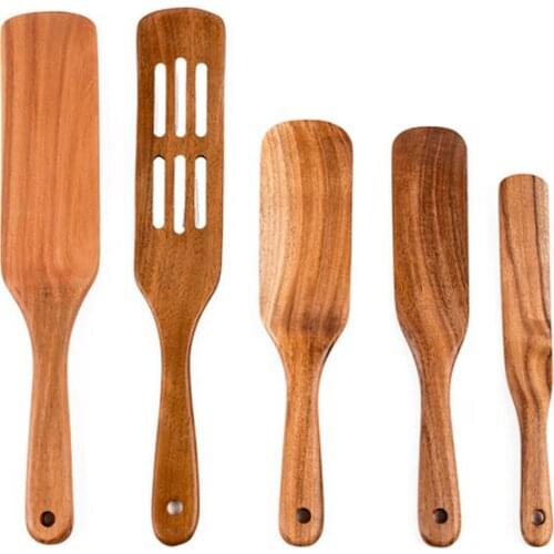 Ke Mu Long Handle Small Rice Spatula Big Soup Spoon Wood Non-stick Pan Heat Resistant Cooking Japanes Style Kitchen Utensils Set