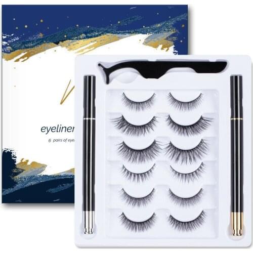 3D Mink Lashes NON Magnetic Eyelashes 6 Pairs False Eyelashes Waterproof Eyelash Extension Self-adhesive Magic Eyeliner Makeup