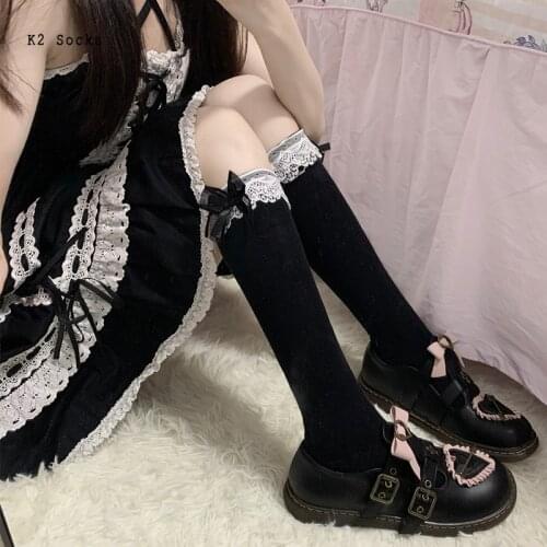 New Kawaii Lace Curling Lolita JK Bow Stocking Japanese Cotton All-match Harajuku Happy Soft Funny Cute Fashion Women Long Socks