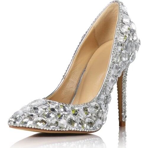 Handmade Crystal Shoes Bling Big Diamond Pointed Toe Fashion Wedding Bridesmaid Shoes Catwalk Catwalk High Heels Pumps Elegant