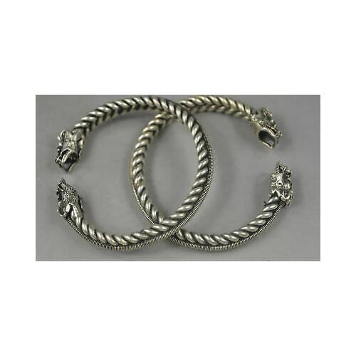 A Pair of Collection Handwork Old Tibet Silver Dragon Auspicious Bracelet