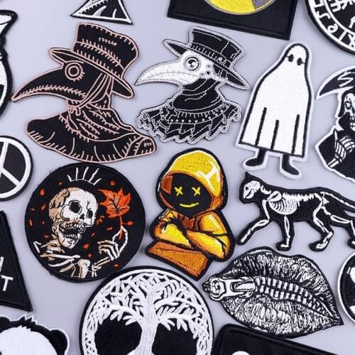 Plague Doctor Embroidery Patches On Clothes Movie Patch Stickers Lips Biker Badge DIY Skull Patch Iron on Patches on Clothes