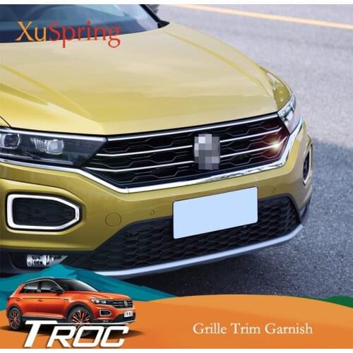 Car Front Hood Middle Billet Grille Mesh Horizontal Trim Styling Sticker Cover 5Pcs/Set For VW T-Roc 2017 2018 2019