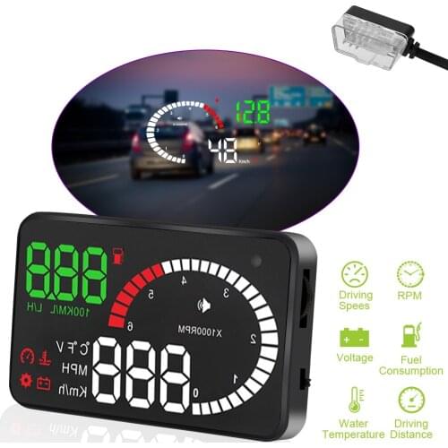 Speed Fuel Warning OBD2 HUD Car Head Up Display Voltage Alarm 4" X6 5.5" A8 Data Diagnostic Tool LED Windshield Projector