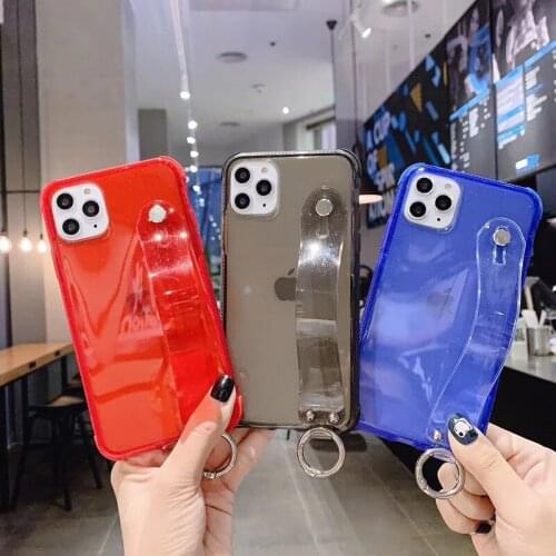 Anti-fall Wrist support Transparent Soft silicon phone case for apple iphone 7 8 Plus X XS XR MAX 11 Pro 12 MiNi Glitter cover