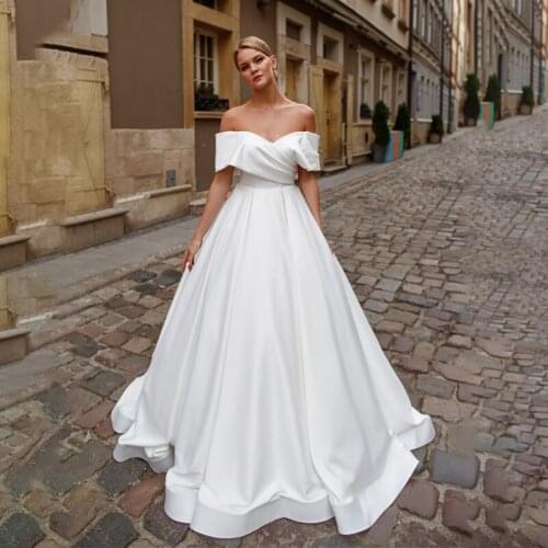 Simple Soft Satin Mermaid Wedding Dress A Line Off the Shoulder Bride Dress Sleeves Custom Marry Dress