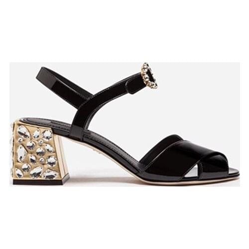 Luxury women sandals buckle strap slingback square heel Sandal New Arrival High Quality crystal Decoration party dress shoes