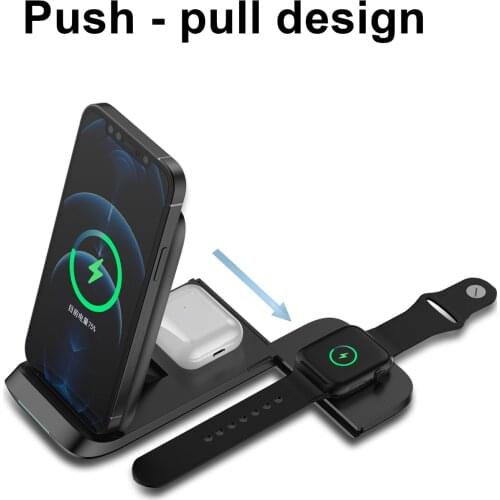 Foldable 3 in 1 Wireless Charger Magsafe For Iphone 12 Samsung Airpod Apple Watch Charging Station Flexible Smart Phone Holder