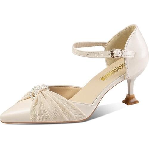 Pointed toe stiletto banquet shoes spring and autumn new female high-heeled shoes buckle fashion single shoeswomens