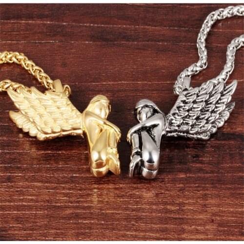 High Grade Alloy Angel Pendant Necklace Women Gold Silver Color Angel Wings Necklace Chain Beauty Girl Necklace Jewelry For Men