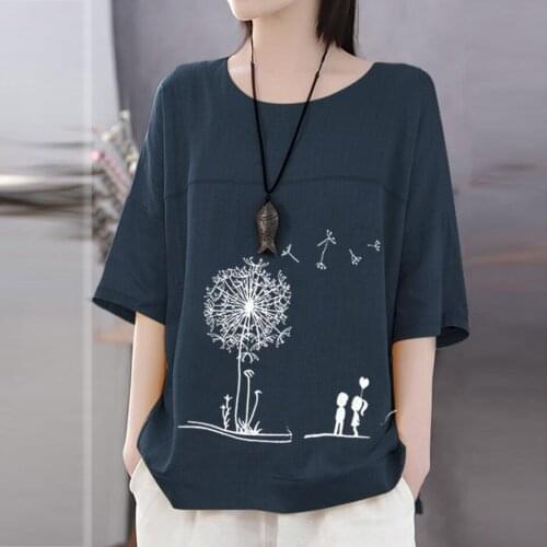 Plus Size 5XL Women T-Shirt Short Sleeve Cotton Linen O-Neck Print Top T-Shirt Women Casual Streetwear Tee Shirt Femme 2021
